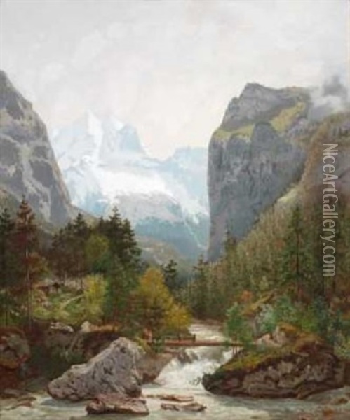 Folkeliv Ved Fossestryk Oil Painting - Niels Bjornsen Moller