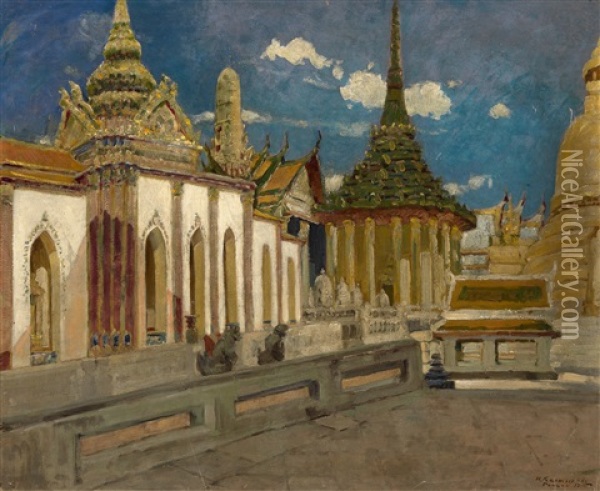 The Grand Palace In Bangkok Oil Painting - Ivan Leonardovich Kalmykov
