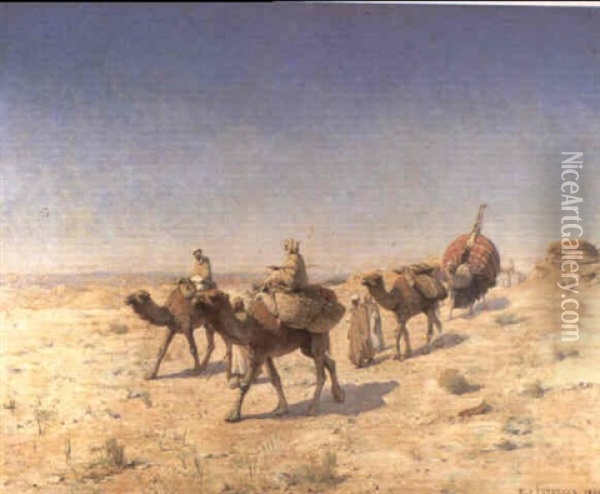A Camel Train Oil Painting - Paul Jean Baptiste Lazerges
