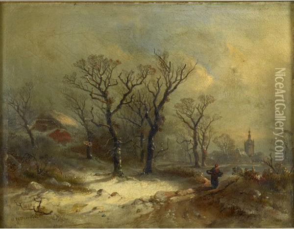 Winter Scene With Figure Oil Painting - George Henry Durrie
