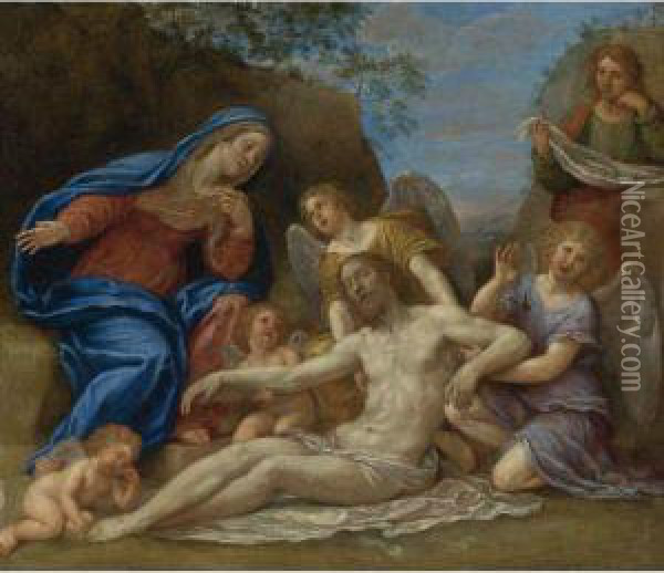 Lamentation With The Virgin, St. John And Angels Oil Painting - Francesco Albani