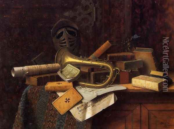 Still Life with Bust of Dante Oil Painting - William Michael Harnett