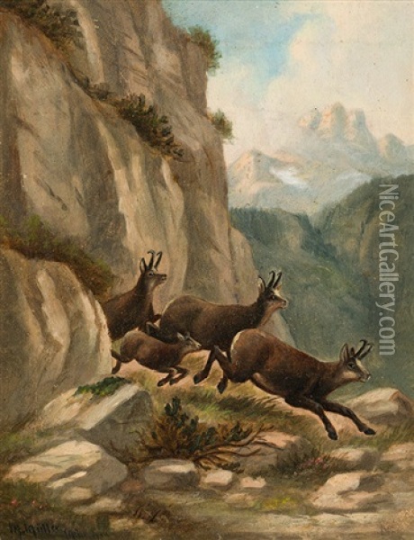 Chamois In The High Mountains Oil Painting - Moritz Mueller the Elder