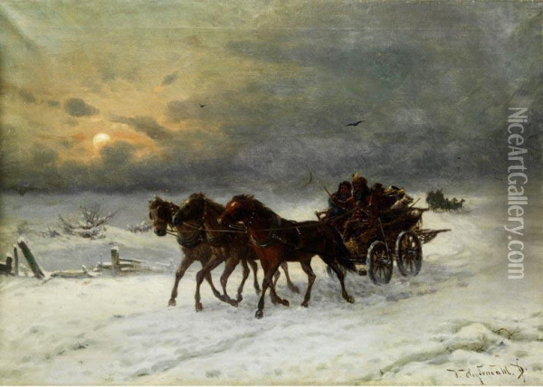 Die Troika Im Schnee Oil Painting - Joseph Friedrich N. Heydendahl