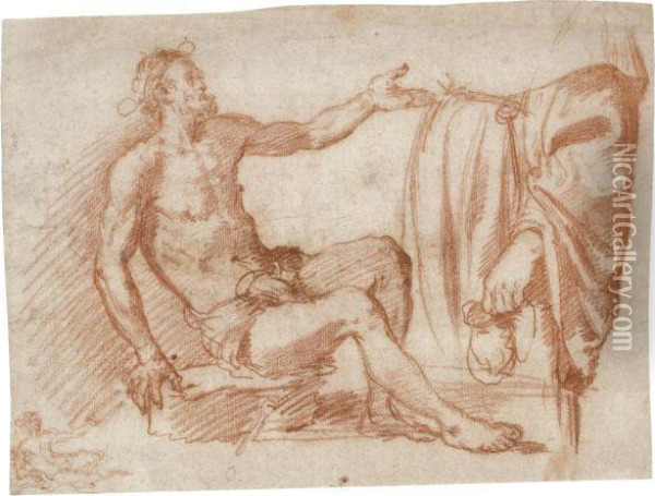 Study Of A Seated Beggar And Of A Standing Figure Holding A Purse Oil Painting - Jacopo Confortini