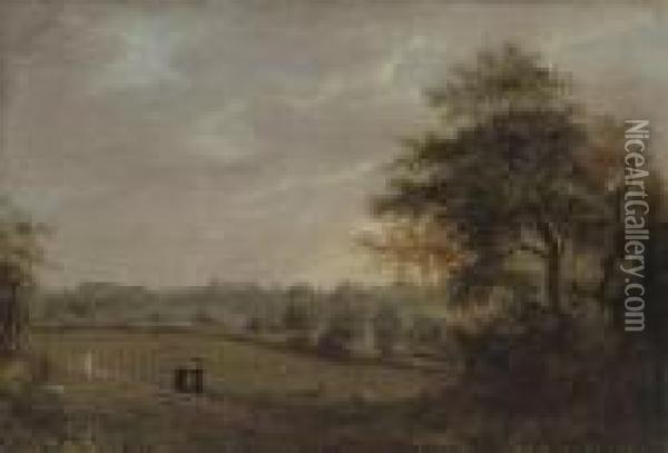A View Of Eton From The North, With Pupils In The Foreground Oil Painting - Richard Bankes Harraden