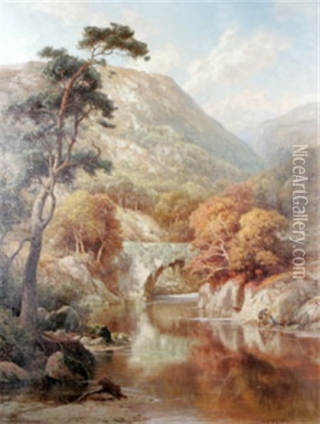 Bergslandskap Med Vattendrag Och Bro Oil Painting - Edward Henry Holder