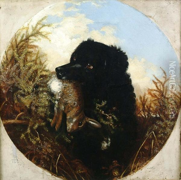A Dog Holding A Rabbit Oil Painting - George Earl