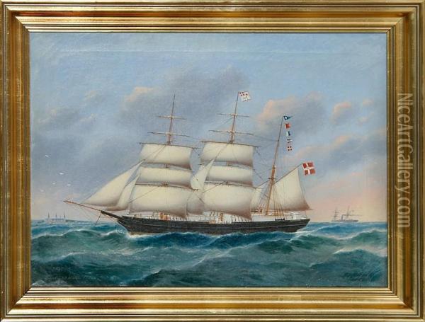 Ship Portrait Of Barque Herman Of Copenhagen Oil Painting - Peter Cristian Holm