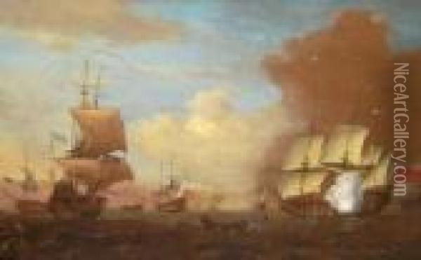 Naval Battle Scene Oil Painting - Peter Monamy