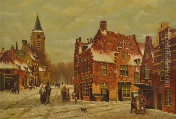 A Street In Winter Oil Painting - Willem Koekkoek