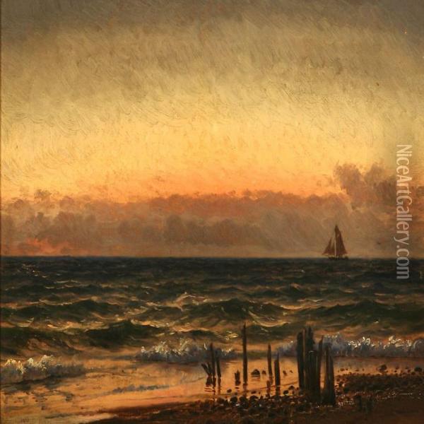 Coastal Scene At Sunset Oil Painting - Holger Peter Svane Lubbers