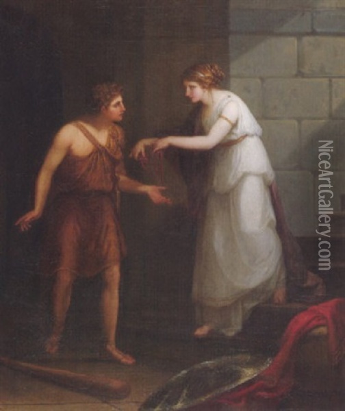Ariadne Uberreicht Theseus Am Eingang Des Labyrinths Den Wollknauel Oil Painting - Angelika Kauffmann