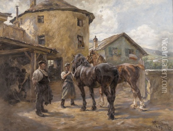 Die Dorfschmiede Oil Painting - Paul Peter (Max) Krombach