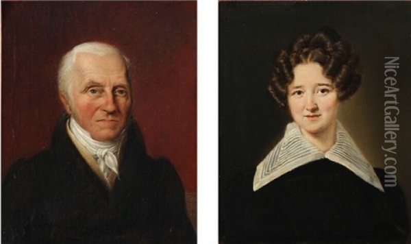 Two Portraits Of Augusta Collin, Nee Petzholdt (1801-1865) And Her Father J. J. Petzholdt (1766-1836) - (c. A. Jensen And Danish Painter, 19th Century) Oil Painting - Christian Albrecht Jensen