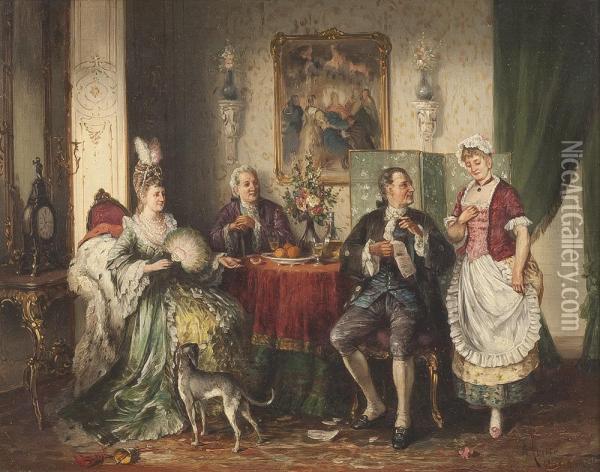 Elegante Rokkokoszene Oil Painting - Johann Adalbert Heine
