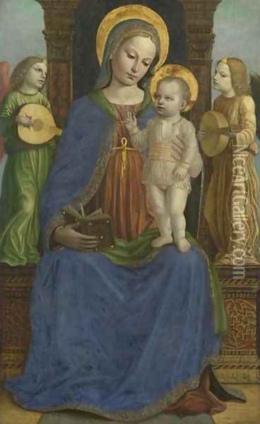 The Virgin and Child with Two Angels 1490-95 Oil Painting - Bernadino Bergognone