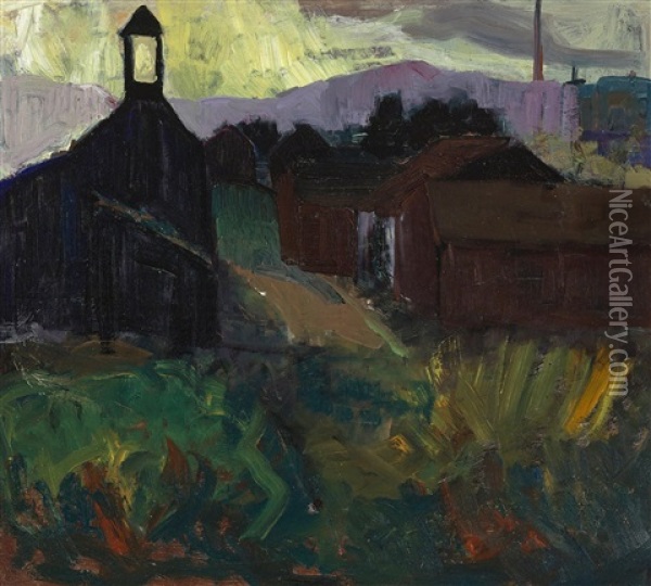 Sunset Steeple, Montecito Oil Painting - August Gay
