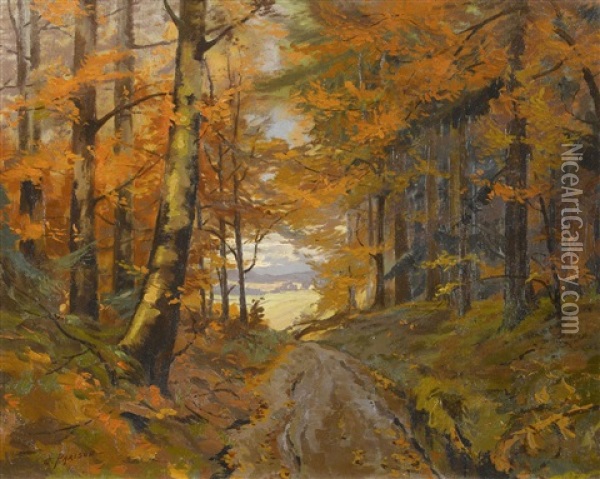 Herbstlicher Waldweg Oil Painting - Charles Parisod