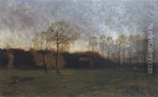 Herbstliche Weidelandschaft Mit Waldstuck Bei Dammerung Oil Painting - Charles Hippolyte Andre