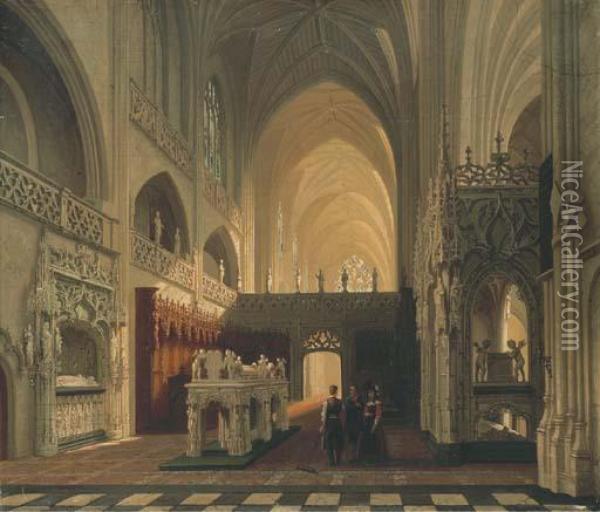 L'interieur De L'eglise De Brou Dans L'ain Oil Painting - Joseph Maswiens