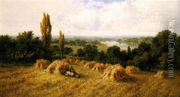 The Cornfield, Chertsey-on-thames Oil Painting - Henry H. Parker