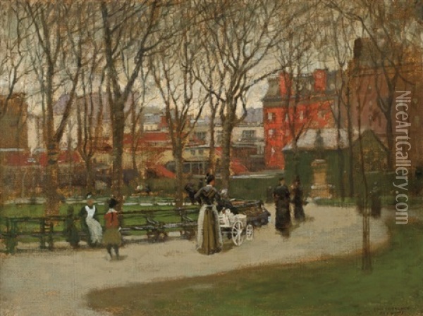 A Park In New York Oil Painting - Paul Cornoyer