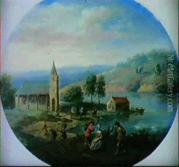 Flusslandschaft Mit Kirche Oil Painting - Arnold Frans (Francesco) Rubens