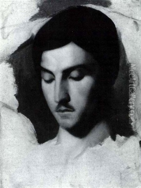 Sketch Of A Young Man's Head Oil Painting - Hippolyte Jean Flandrin