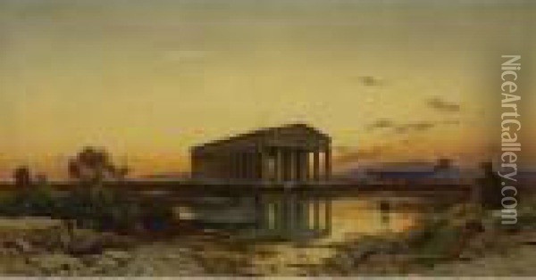 Temple Of Neptune At Sunset, Paestum, Italy Oil Painting - Hermann David Salomon Corrodi