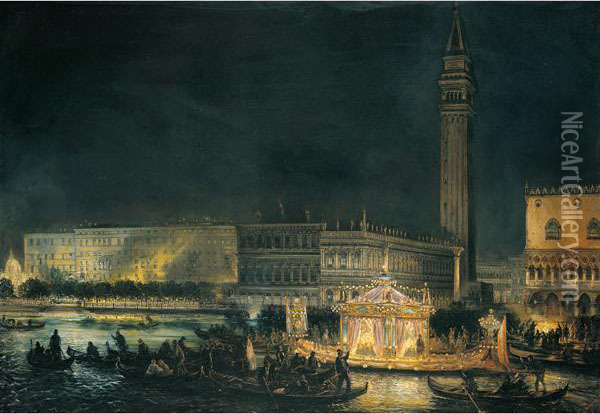 Venezia 1830 Oil Painting - Giovanni Grubacs
