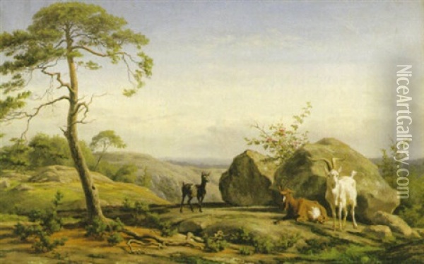 Vilande Getter Vid Rosenbuske Oil Painting - Carl Henrik Bogh