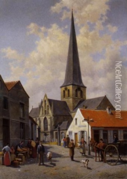 Groentenstalletjes Te Sint-kwintens-lennik Oil Painting - Jacques Francois Carabain