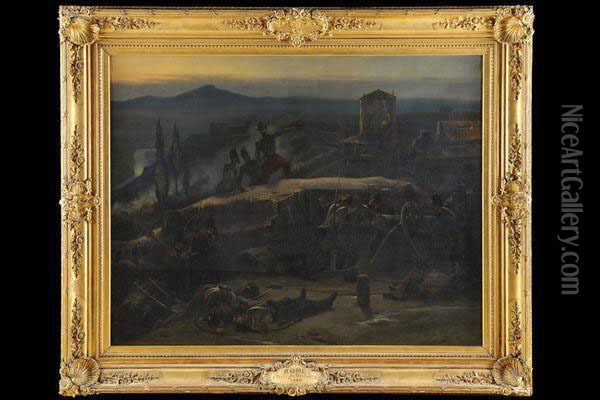 Episode Du Siege De Rome : Prise Du Bastion No. 8 A La Porte De San Pancrazio Oil Painting - Jules-Alfred-Vincent Rigo