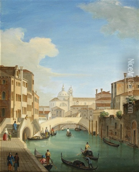 Rio Ognissanti And The Trevisan Bridge, Venice Oil Painting - Vincenzo Chilone