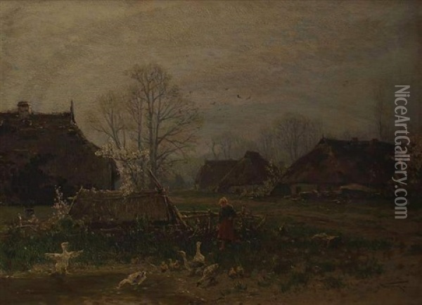 Fruhling Auf Dem Bauernhof Oil Painting - Hermann Wassmuth