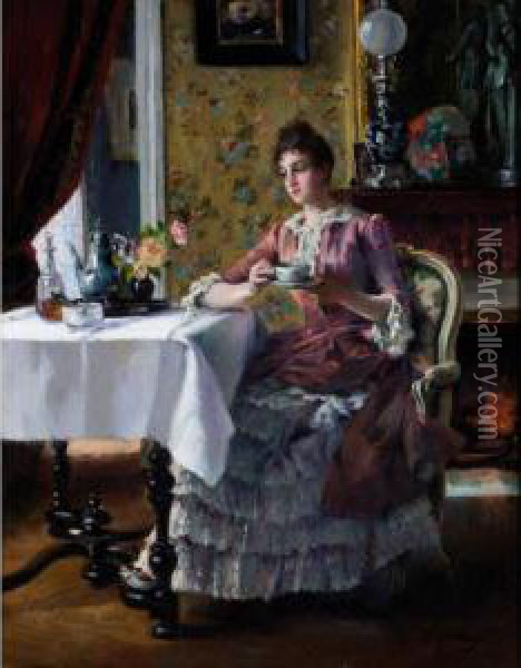 Tea Time Oil Painting - Edouard Gelhay