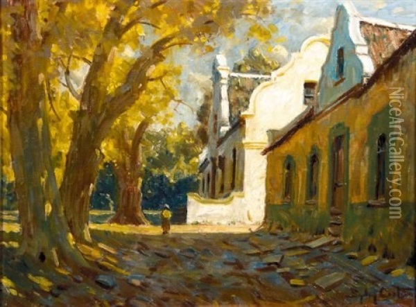 Figure In Front Of A Cape Dutch Homestead Oil Painting - Sydney Carter