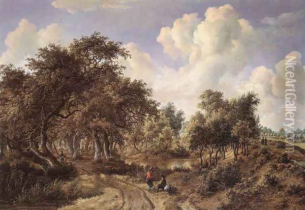 A Wooded Landscape 1660-65 Oil Painting - Meindert Hobbema