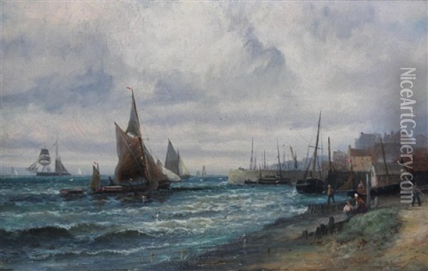 Breezy Day Near Whitable And Fishing Boats Off Scarborough Oil Painting - William (Anslow) Thornley