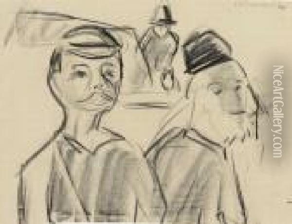 Almbauern. Ruckseitig: Badende Oil Painting - Ernst Ludwig Kirchner