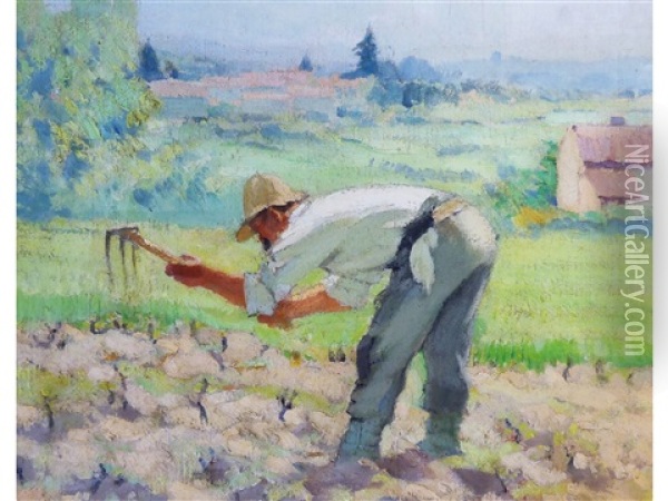 Vineyard Hoer Oil Painting - Adolphe Valette
