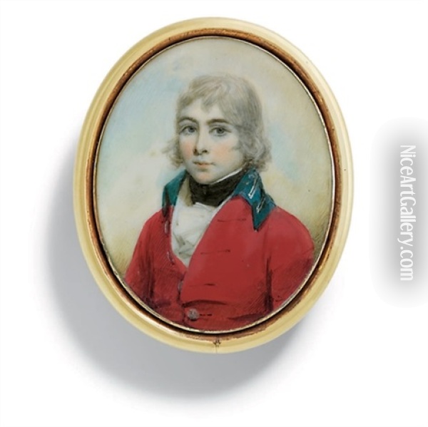 A Boy In Red Coat With Royal Blue Collar Oil Painting - Lewis (of Bath) Vaslet