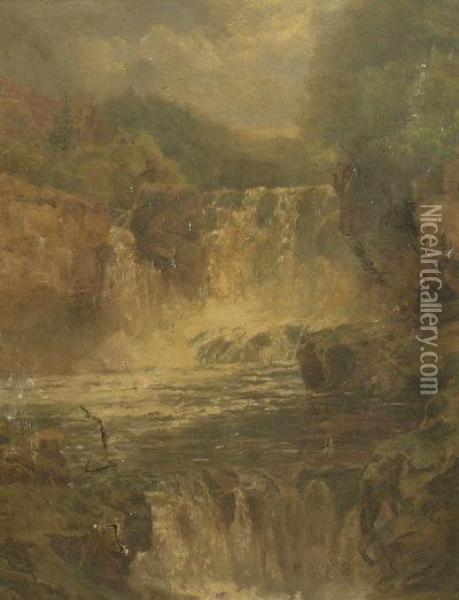 Figures By A Waterfall Oil Painting - John Brandon Smith