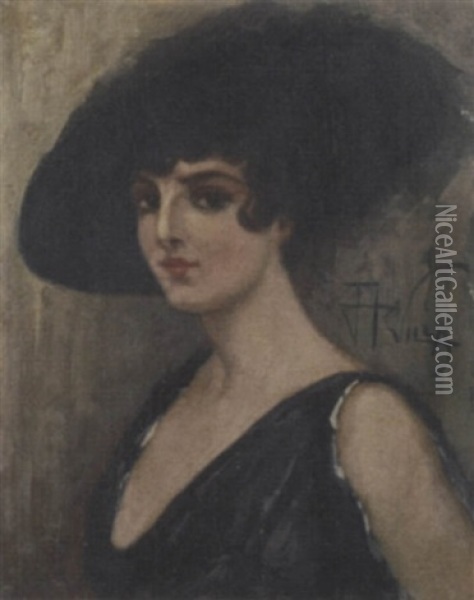 Signora Con Cappello Oil Painting - Aleardo Villa