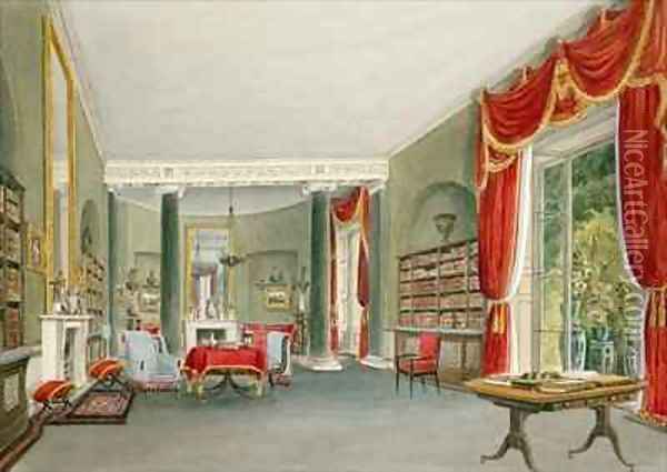 Library and Drawing Room at Bromley Hill, Kent (Seat of the Right Hon. Charles Long) Oil Painting - John Chessell Buckler