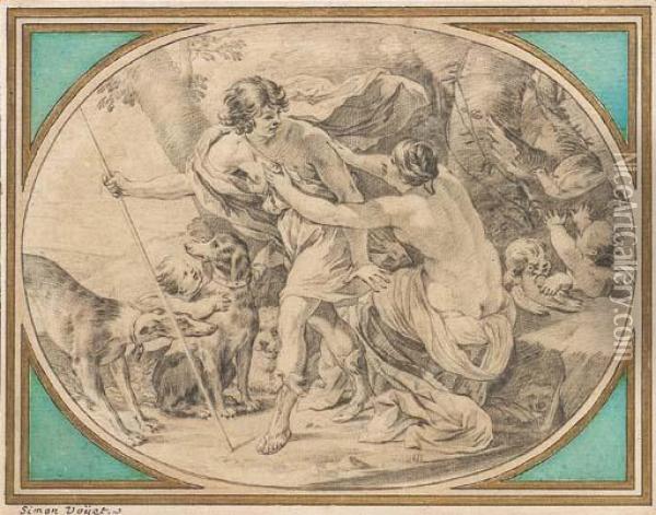 Venus Et Adonis, D'apres Simon Vouet Oil Painting - Michel Dorigny