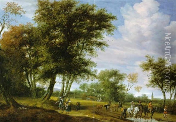 Waldlandschaft Mit Reitern Oil Painting - Salomon van Ruysdael