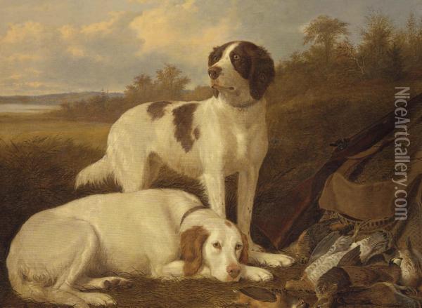 Setters At Rest Oil Painting - Thomas Hewes Hinckley