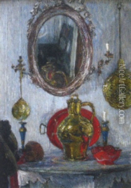 Stilleben Mit Spiegel Oil Painting - Gotthardt Johann Kuehl